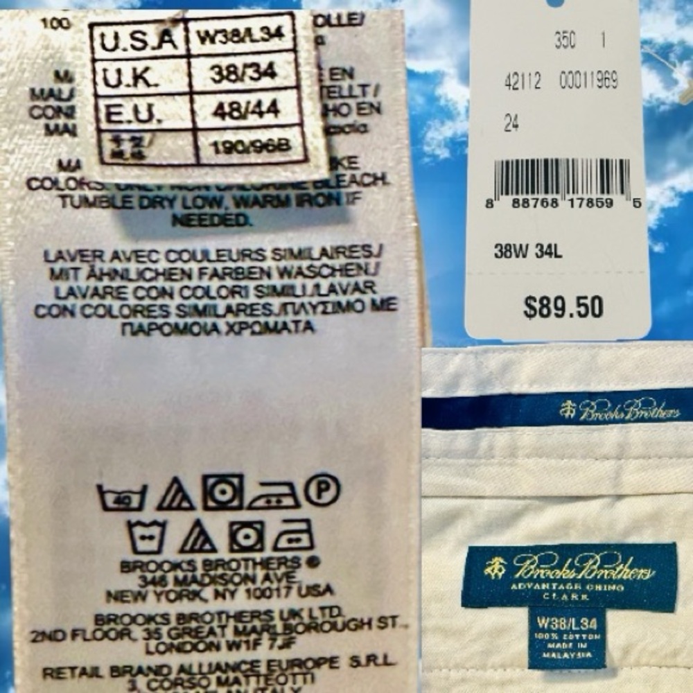 BROOKS BROTHERS ADVANTAGE CHINO WRINKLE FREE “CLARK” WAIST 38 LENGTH 34 NWT $89 - Picture 5 of 11